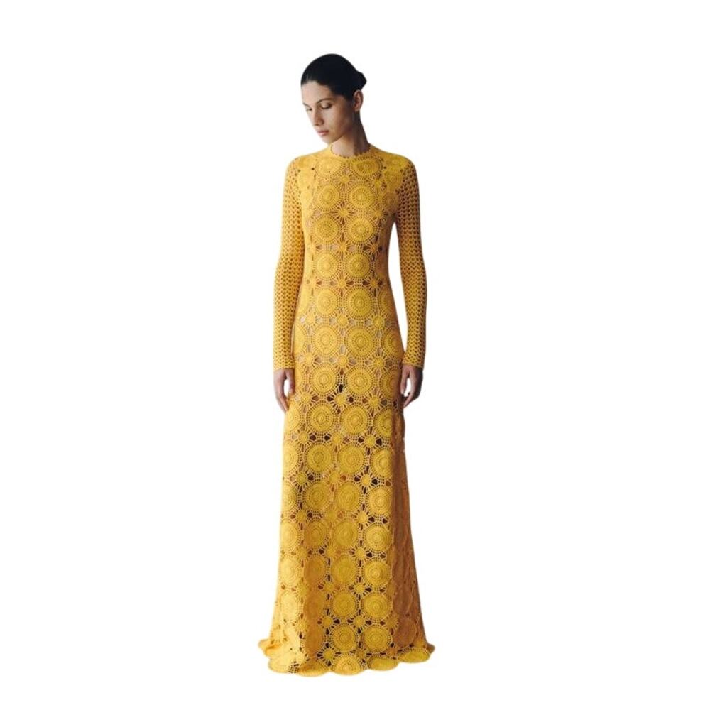 ESCVDO Siula Crochet Maxi Dress in Yellow XS